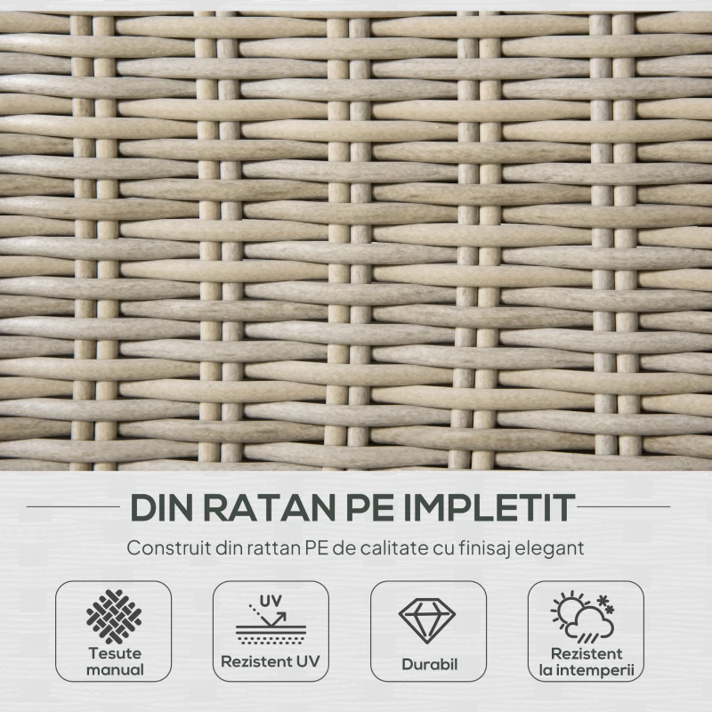 Outsunny Set Mobila de Gradina 4 Piese din Ratan PE, Salon de Exterior cu 1 Canapea, 2 Fotolii, 1 Masuta si  Perne Detasabile si Lavabile, Kaki si Bej