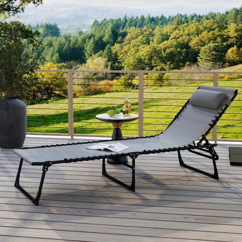 Outsunny Sonnenliege klappbar Gartenliege, Liegestuhl mit 4-Fach verstellbare Rückenlehne, wetterfeste Campingliege bis 120 kg belastbar, für Garten Strand Pool, Grau