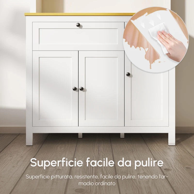 HOMCOM Dispensa Cucina con Cassetti, Ripiani Aperti e Scaffali Regolabili in Legno, 100x40x180 cm, Bianco