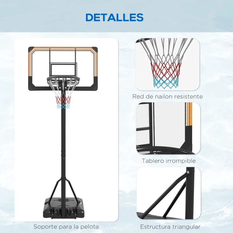 SPORTNOW Canasta de Baloncesto de Exterior con Altura Ajustable 182-213 cm Ruedas Base Rellenable Negro