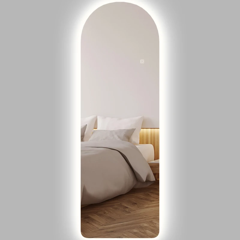 HOMCOM Grand miroir mural 120 x 40 cm avec éclairage LED miroir arqué, intensité variable et 3 couleurs d'éclairage transparent