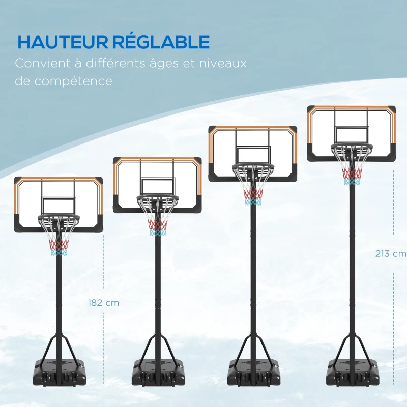SPORTNOW Panier de basket sur pied hauteur réglable 235-264cm avec base de lestage roulettes panneau arrière robuste noir