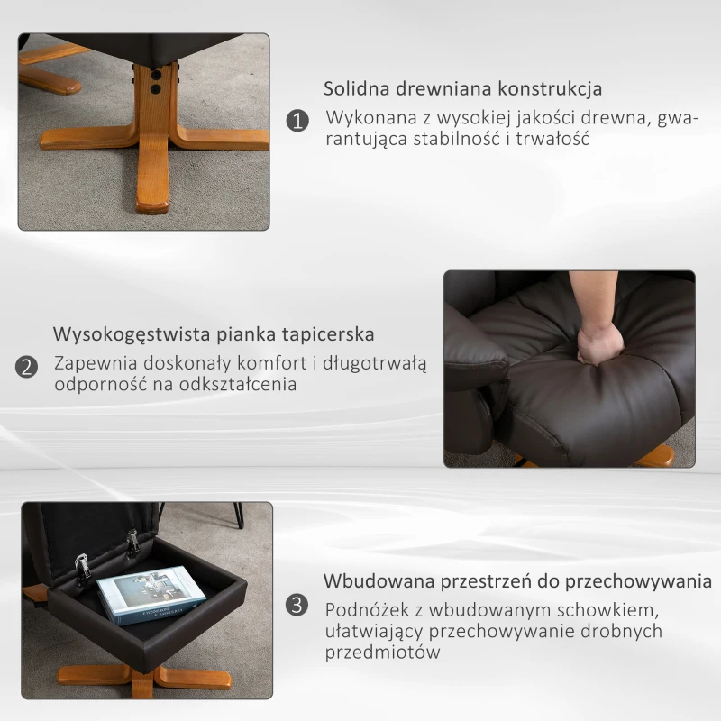 Fotel do masażu HOMCOM z podnóżkiem fotel relaksacyjny fotel telewizyjny nachylenie 145° sztuczna skóra brązowy 80 x 86 x 99 cm