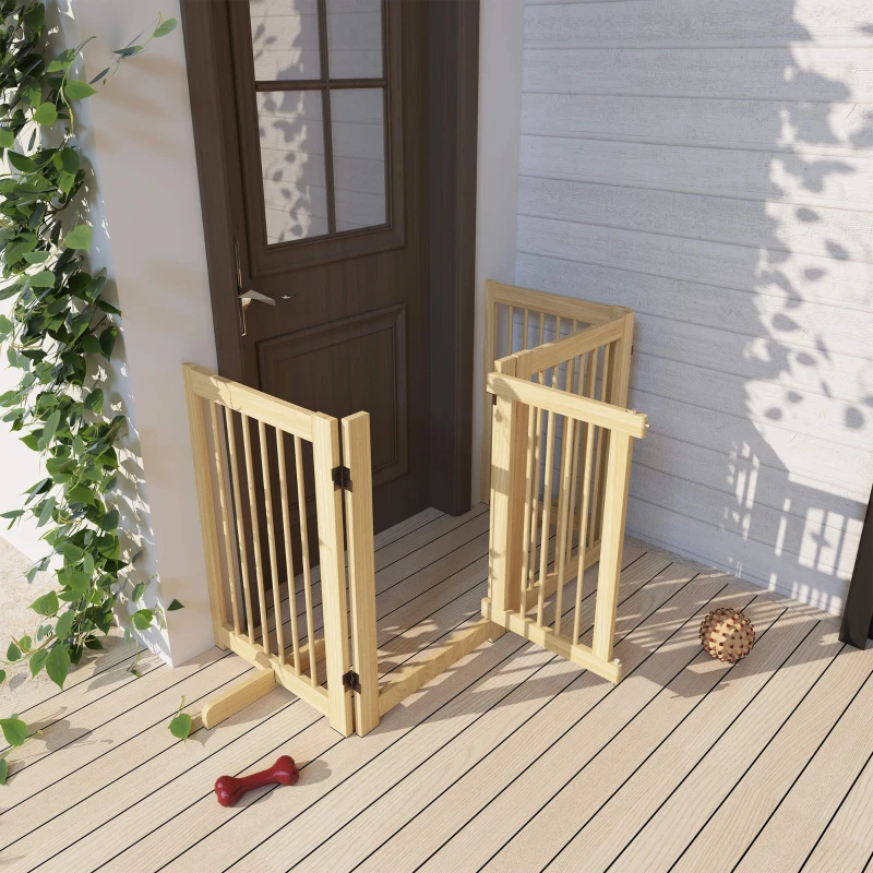 PawHut Barrière pour Chien Autoportante, 4 Panneaux, flexible, Bois de pin, 204L x 36l x 75H cm, Bois naturel