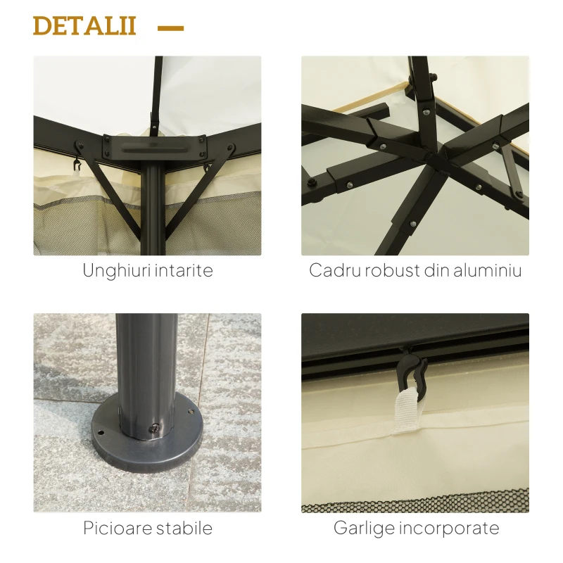 Foisor Outsunny cu Acoperis dublu, Plasa de tantari, Perdele laterale, culoare crema alba 3x4m