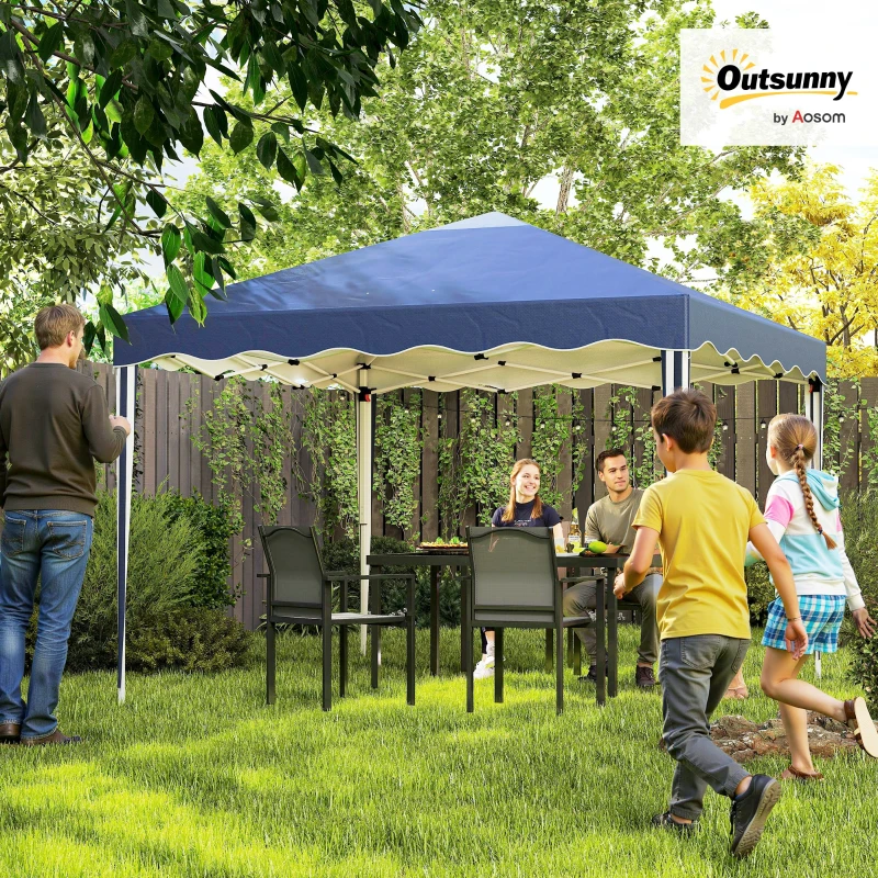 Outsunny 3x3(m) Pop Up Gazebo, Foldable Party Tent with Wave Edge and Carry Bag, Height Adjustable Festival Camping Canopy for Garden Outdoor, Blue