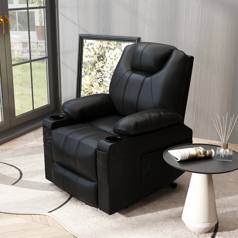 HOMCOM Fotel z funkcją pomocniczą do wstawania, fotel z masażem, regulowane oparcie, 8 trybów masażu, elegancka skóra ekologiczna, czarny, 88 x 99 x 106 cm