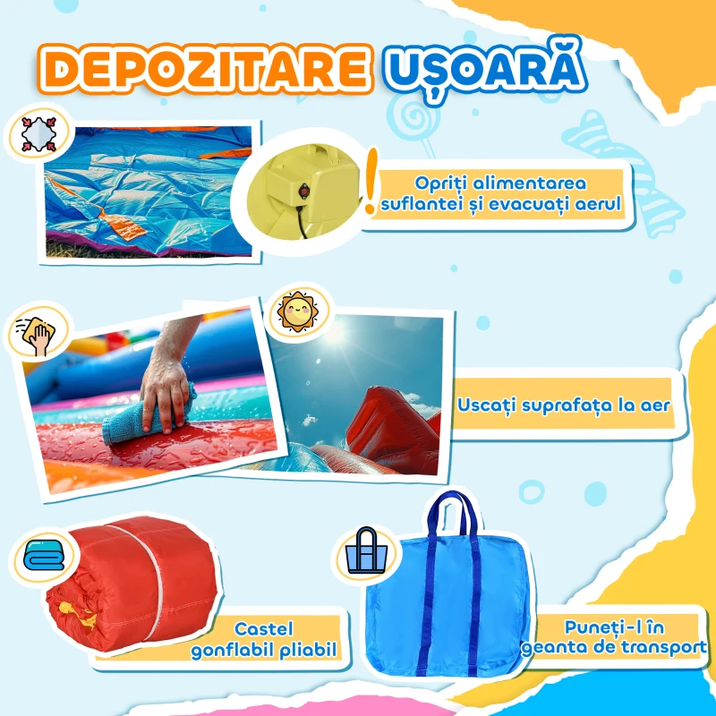 Outsunny 4 in 1 Castel Gonflabil pentru Copii cu Tobogan Piscina Trambulina Perete de Catarat, Casa Gonflabila cu Suflanta Geanta de Depozitare, 4,35 x 2,45 x 2 m