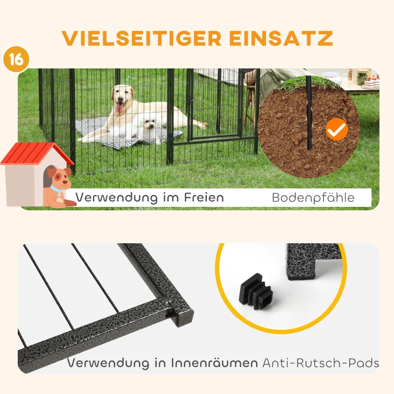PawHut Welpenlaufstall 16-TLG Welpenauslauf mit 16 Gitterplatten Tür flexibel Schutzplane 60cm hoch Welpengitter Laufstall für Haustiere Hund Katze Welpe Laufgitter für drinnen und draußen