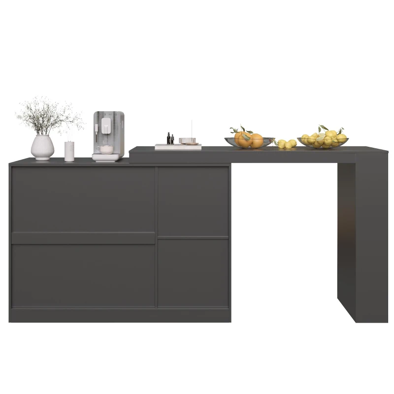 360° Rotating Bar Table with Multifunctional Storage, Metal Handles, Modern Dining Bar Cabinet with Glass Doors, 120L x 120W x 97H cm, Black