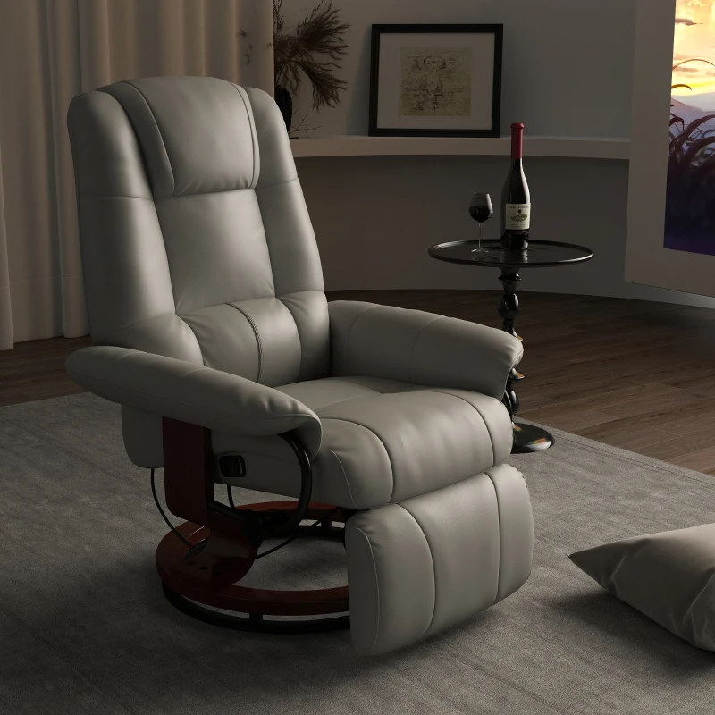 HOMCOM Fauteuil relax inclinable repose-pieds réglable pivotant 360° piètement bois revêtement synthétique gris(m-8)