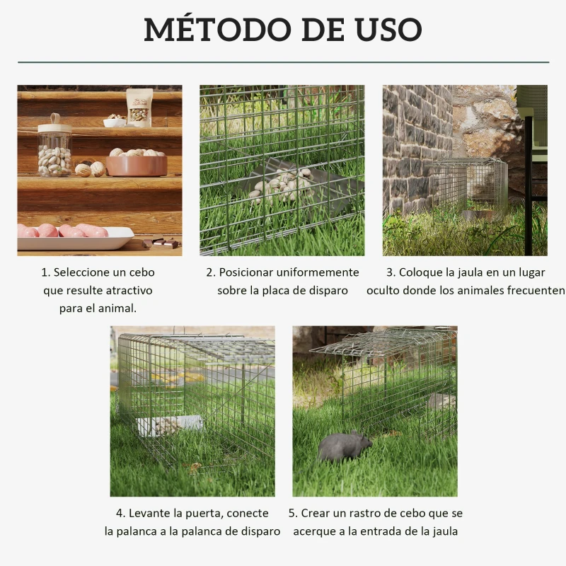 Outsunny Trampa para Animales Vivos Plegable 81x26x34,5 cm Jaula de Captura de Alambre con Puerta y Asa para Conejos Plata