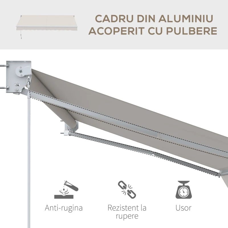 Outsunny Copertina pentru soare cu brate si actionare manuala, din aluminiu si poliester pentru exterior, 250x200 cm, alb crem