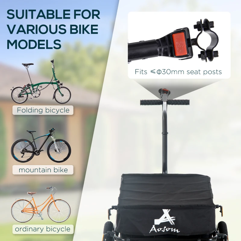 HOMCOM bagagekar voor fietstransportkar fietskar handkar staal oxford stof zwart 144 x 59 x 80 cm(m-4)