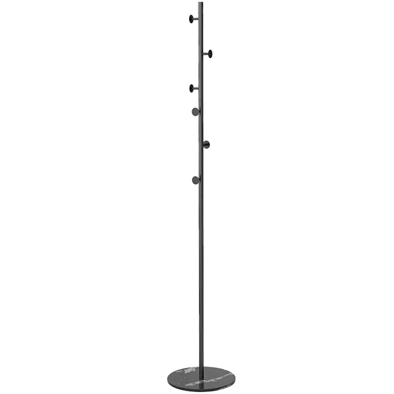 HOMCOM Cuier de Podea Autoportant cu 6 Cârlige Disc și Bază din Ardezie, Ø32x171 cm, Negru