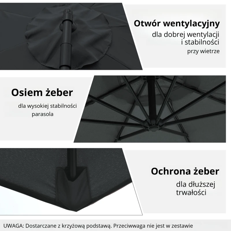 Parasol przeciwsłoneczny odpinany parasol na wysięgniku parasol na korbkę z korbką ręczną czarny