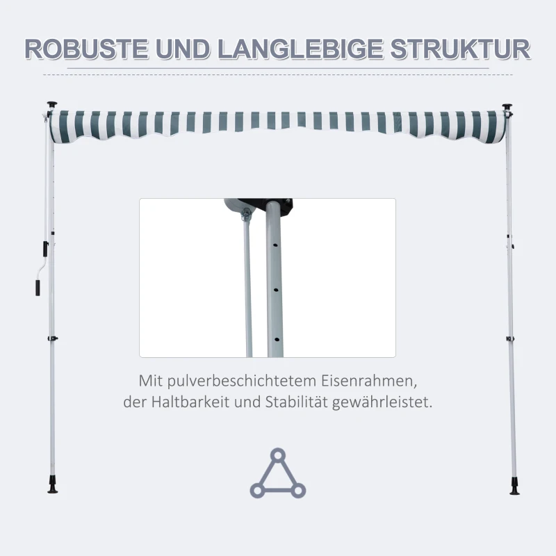 Outsunny Klemmarmmarkise mit Faltarm Höhenverstellbar Wetterbeständig 300 cm × 150 cm x 280 cm blau + weiß