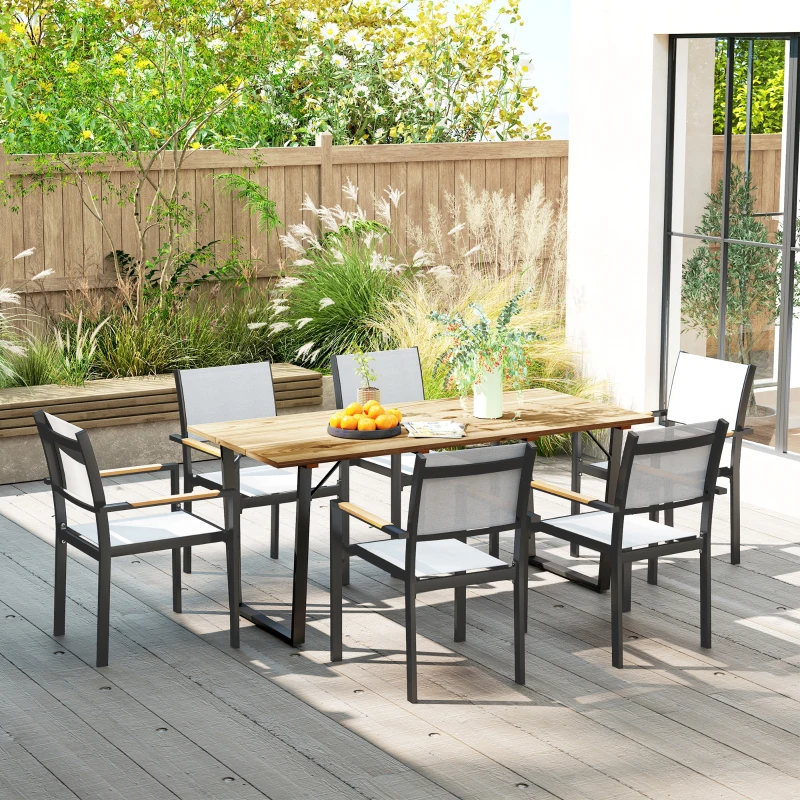 Outsunny Mesa de Refeição para Jardim Retangular 175x80x75 cm com Orifício para Chapéu de Sol e Bancada em Ripas Madeira