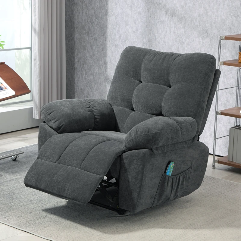 HOMCOM Relaxstoel met Massage, 8 Vibratiepunten, Verstelbare Voetsteun, Zijvak, Ligstoel, Grijs(m-11)