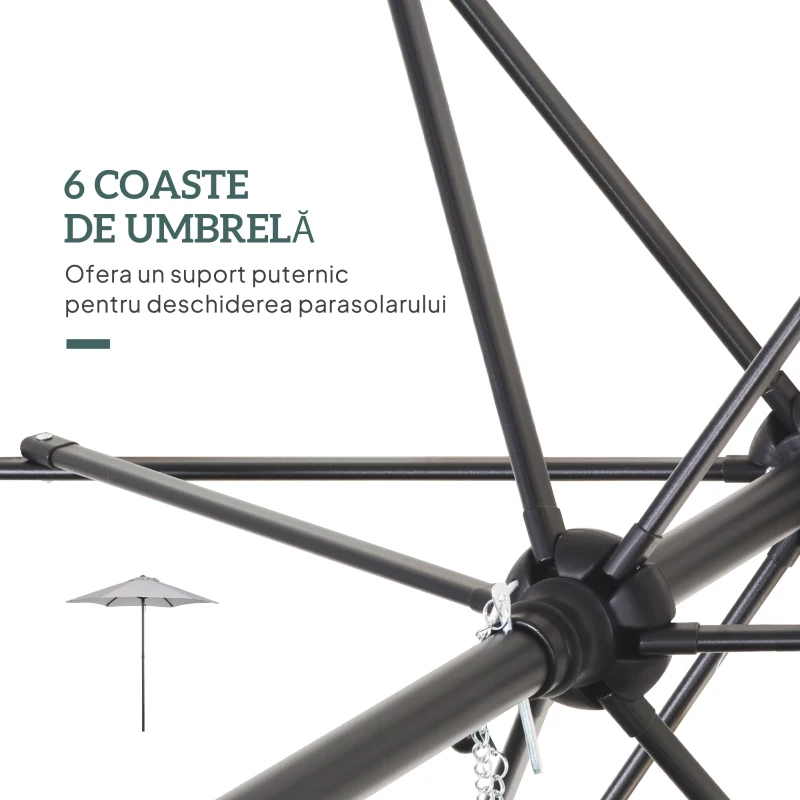 Outsunny Umbrela de Gradina cu Deschidere cu Manivela, Umbrela pentru Exterior din Aluminiu, Φ196x200cm, Gri Deschis