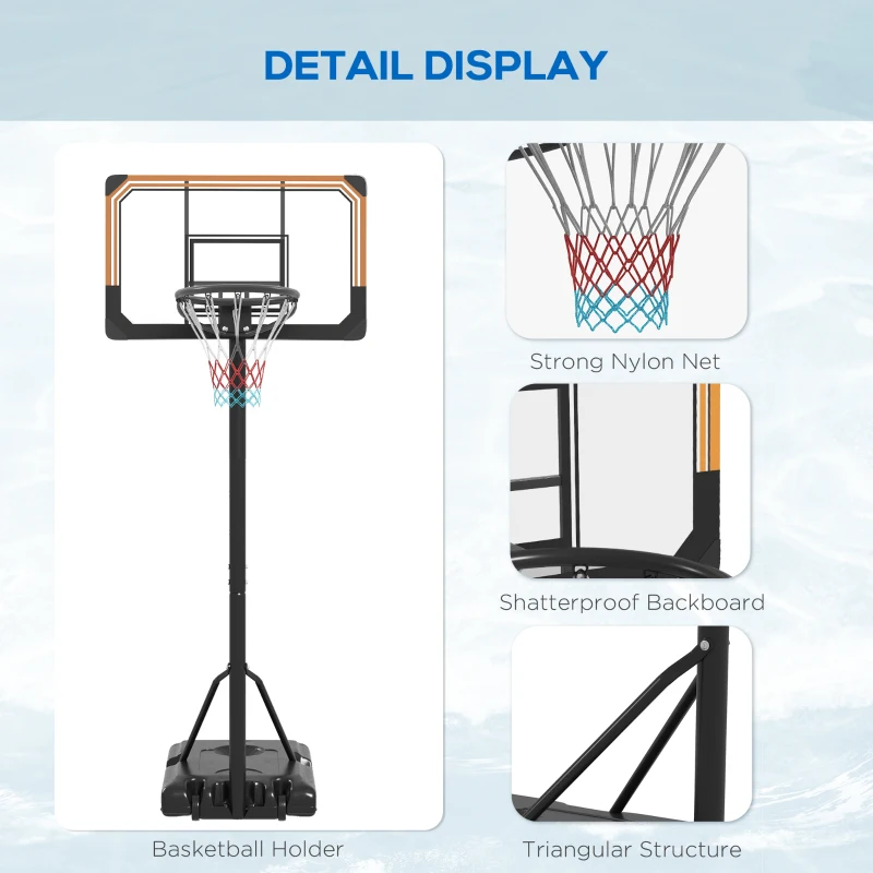 SPORTNOW Height Adjustable Basketball Stand Net Set System, Freestanding Basketball Hoop and Stand with Wheels, 182-213cm - Black