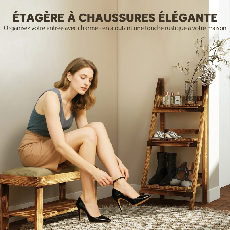 Outsunny Étagère à fleurs support plantes intérieur supports de pots porte plante 3 niveaux pliable bois de sapin 40 x 37 x 93 cm charge max. 40 kg pour intérieur, cour, terrasse, balcon