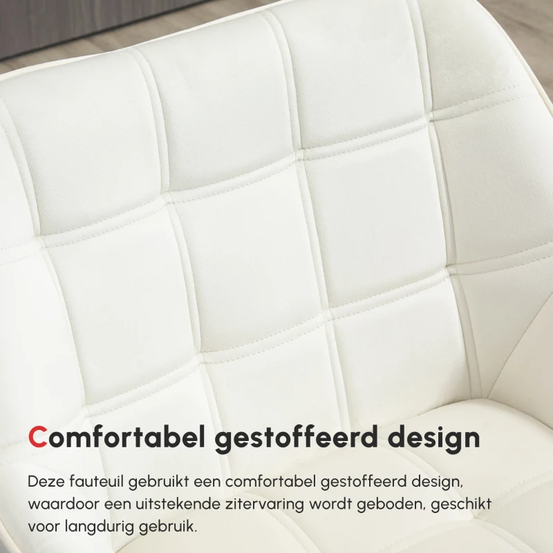 HOMCOM Fotel Tapicerowany, Akcentowy, Design Skandynawski, Wykończenie Aksamitne, do 120 kg, Nogi z Drewna Kauczukowego, Kremowy