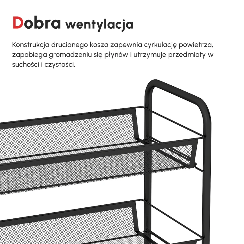 HOMCOM Wózek kuchenny z 5 koszami z drutu, 4 haczykami, 4 kołami, 2 uchwytami, stal/tworzywo sztuczne, 45x26,5x106 cm, Czarny