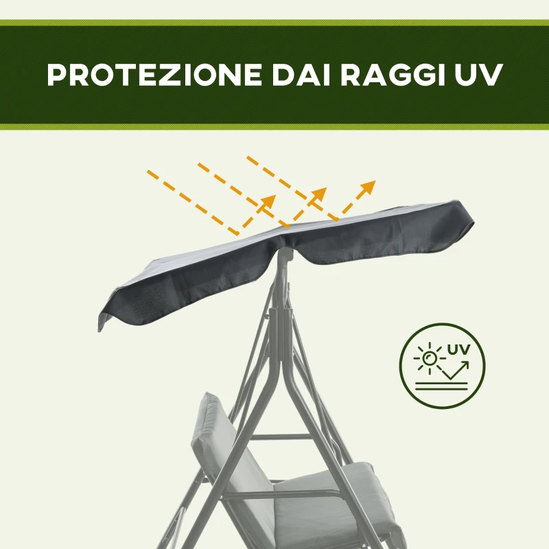 Outsunny Dondolo 3 Posti con Tettuccio Regolabile e Cuscini, in Acciaio e Poliestere, 172x110x153 cm, Grigio