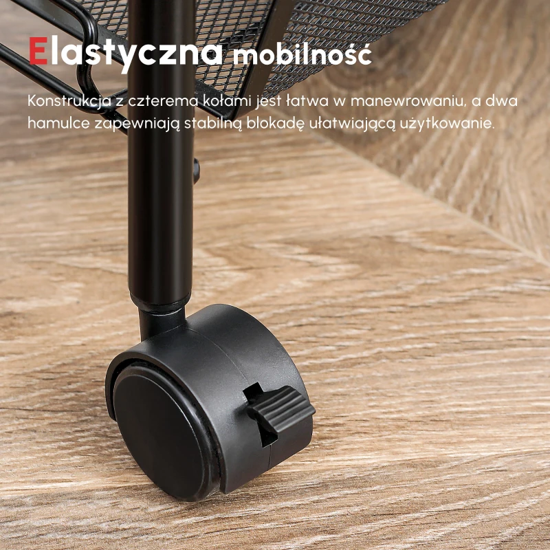 HOMCOM Wózek kuchenny z 5 koszami z drutu, 4 haczykami, 4 kołami, 2 uchwytami, stal/tworzywo sztuczne, 45x26,5x106 cm, Czarny