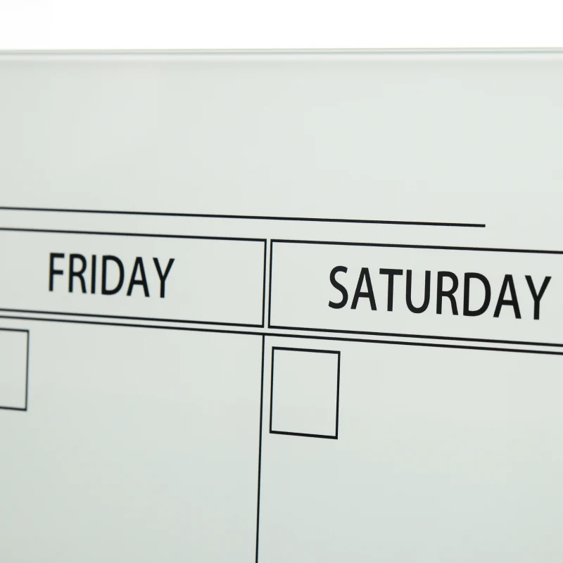 Vinsetto kalenderbord glasplaat met 4 glasclip markers gum aluminium pennenhouder magneetbord voor maandplanning magnetische weekplanner planbord wit 90 x 60 x 0,2 cm