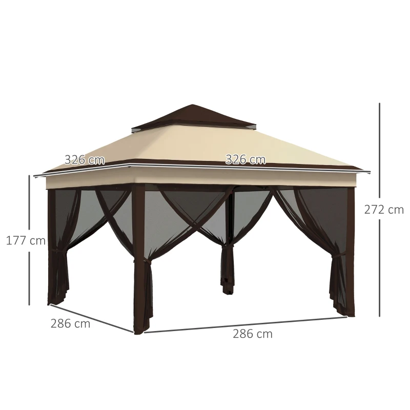 Outsunny Tenda Dobrável 3,26x3,26x2,72 m com Altura Ajustável 4 Painéis de Malha Proteção UV30+ e Bolsa de Transporte Cinza