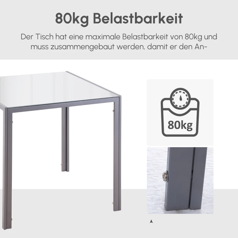HOMCOM Esstisch Küchentisch Glastisch Quadratischer Tisch, Glasplatte, kompaktes Design, Grau