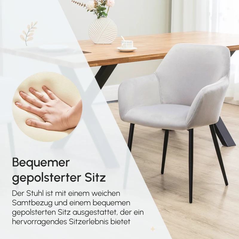 HOMCOM Esszimmerstuhl-Set, komfortabel, 54x57x80 cm, Hellgrau