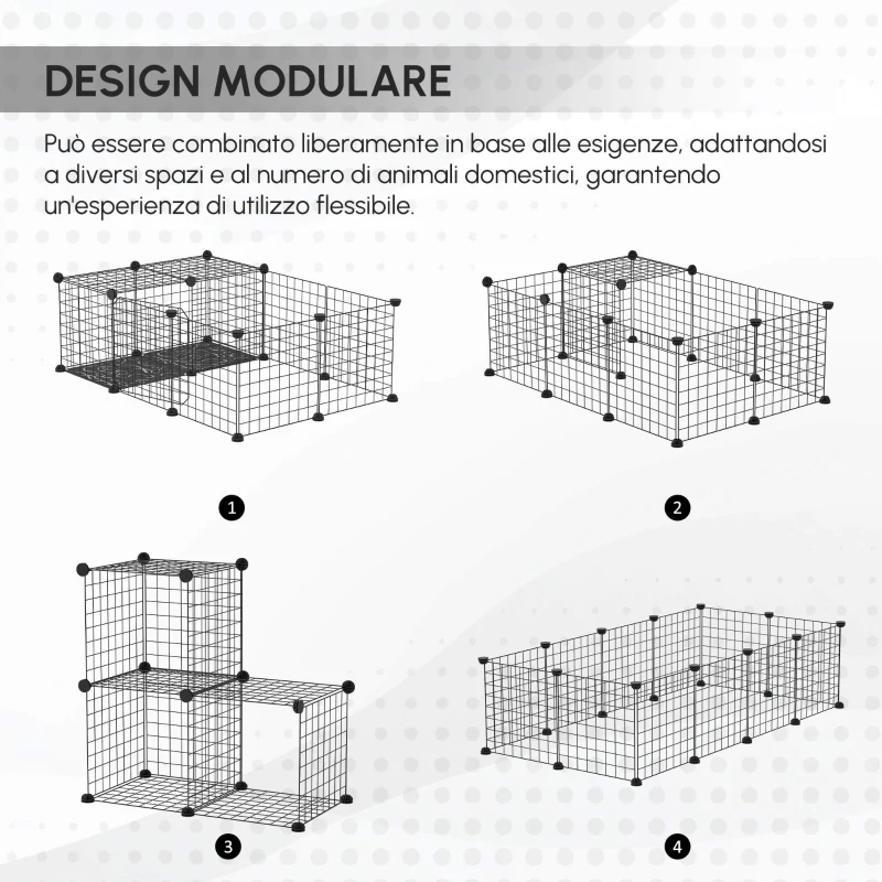 PawHut Recinto per Conigli e Porcellini d'India Modulabile con Accessori Montaggio, 105x70x35cm - Nero