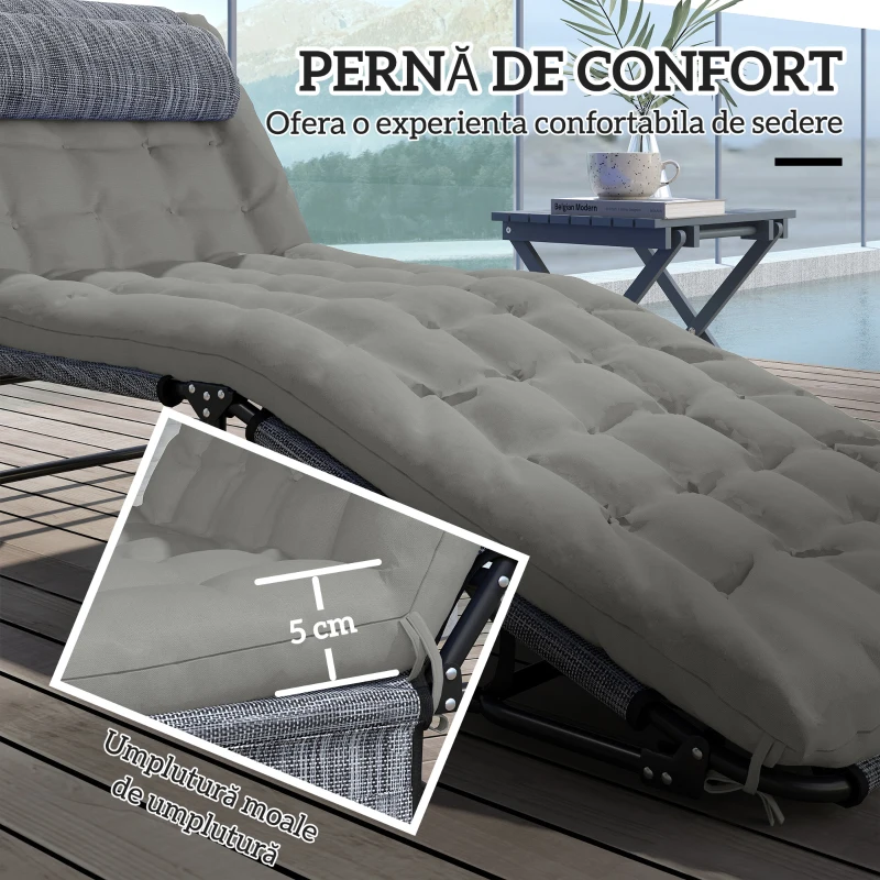 Outsunny Sezlong pliabil cu spatar inclinabil pe 4 nivele, Scaun