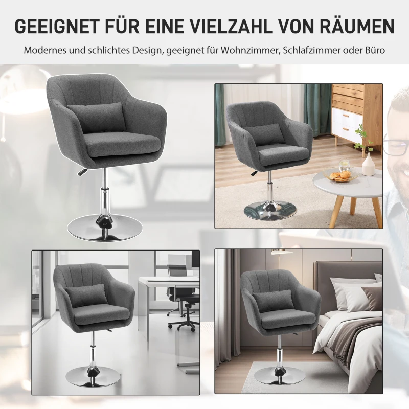 HOMCOM Drehstuhl, höhenverstellbarer Bürostuhl, leinenartiges Polyester, Metall, 60 x 60 x 79-91 cm, Dunkelgrau