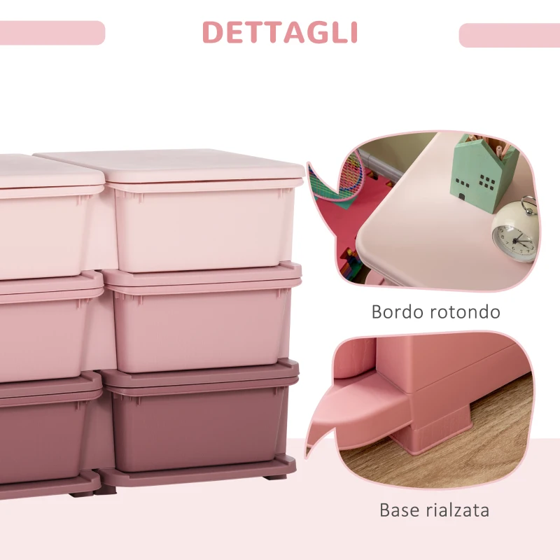 HOMCOM Cassettiera 6 Cassetti per Bambini 3-6 Anni con Bordi Arrotondati, in PP Rosa, 75x37x56.5 cm
