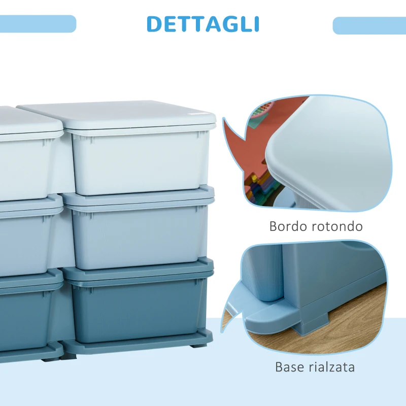 HOMCOM Cassettiera 6 Cassetti per Bambini 3-6 Anni con Bordi Arrotondati, in PP Blu, 75x37x56.5 cm