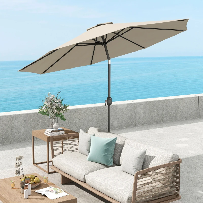 Outsunny Chapéu de Sol de Jardim Ø295x250 cm com Manivela Chapéu de Sol Exterior com Mecanismo de Inclinação e Mastro Desmontável de Metal para Terraço Piscina Pátio Cinza