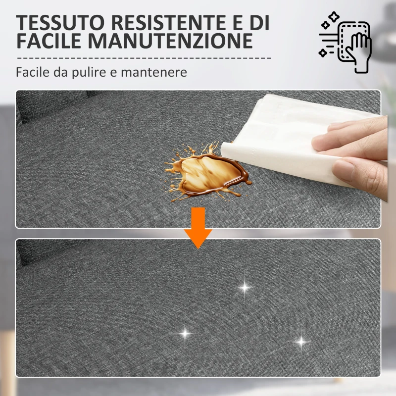 HOMCOM Divano 2 Posti Moderno in Tessuto Senza Braccioli, Divanetto da Salotto con Gambe in Legno, 117x56.5x77 cm, Grigio Chiaro