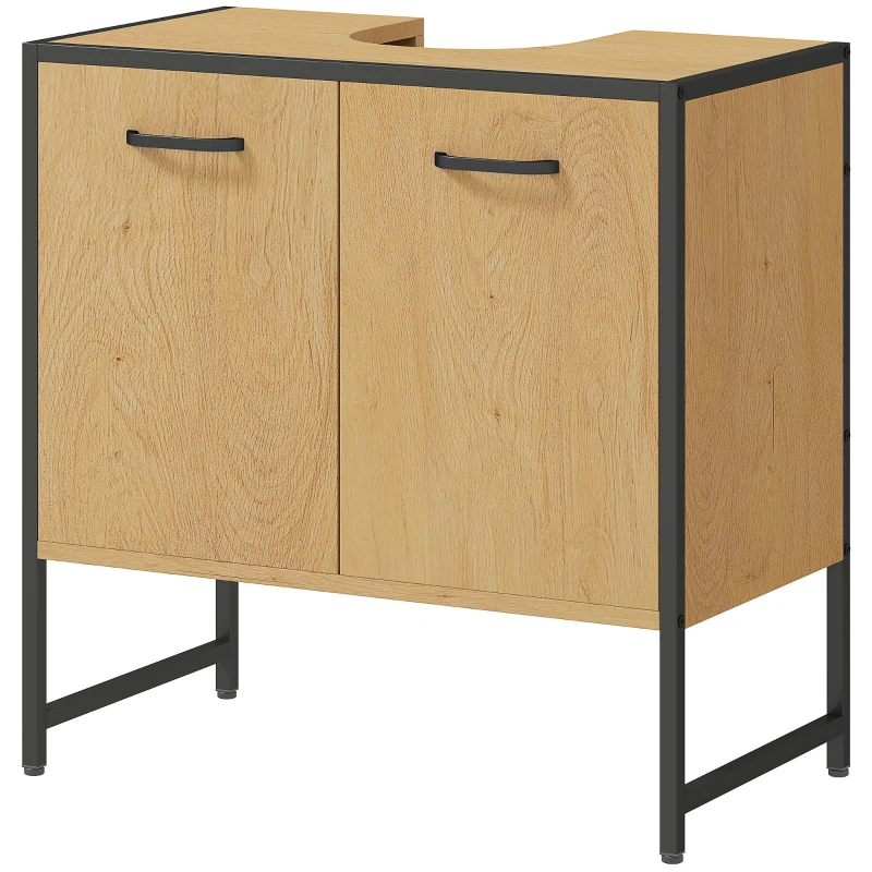 HOMCOM Bathroom Vanity Unit, Under Sink Storage Cabinet with Soft-Close Doors for Basin without or with Pedestal, Natural