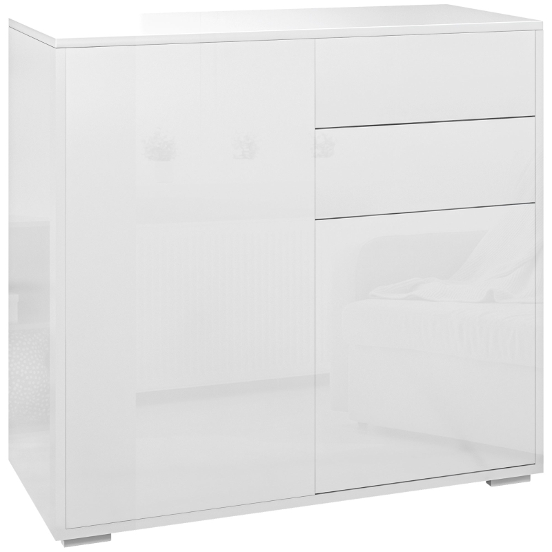 HOMCOM Comoda cu 2 dulapuri si 2 sertare, 79x36x74cm, alb lucios(m-12)