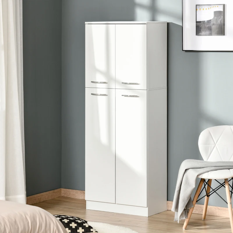 HOMCOM Armário Alto de 2 Portas Móvel Auxiliar de Armazenamento Multifuncional com 5 Prateleiras e Prateleiras Interiores Ajustáveis para Sala Dormitório Cozinha 59x31x155cm Branco