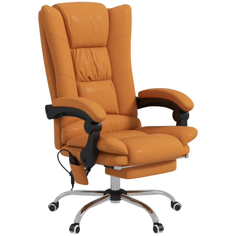 Vinsetto Scaun de Birou Masaj cu Vibratii Caldura Scaun de Calculator Suport pentru Picioare Cotiera Spatar Rabatabil Maro Deschis Pentru scoala computer mobila de studiu ergonomic pentru birou munca modern contemporan dormitor ergonomic cu masaj(m-11)