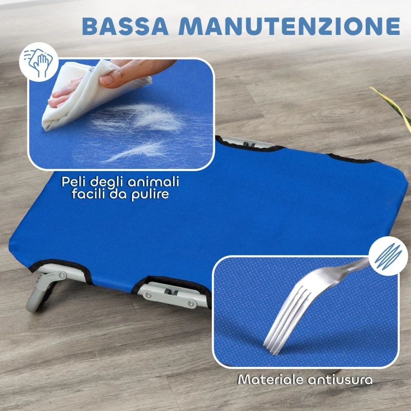PawHut Brandina per Cani Taglia Piccola Rialzata e Pieghevole per Interno ed Esterno, 59x46x15 cm, Blu