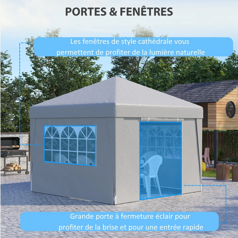 Outsunny Tonnelle de jardin pliante 3 x 3 x 2,75 m anti-UV 30 + avec fenêtres + parois latérales + sac de transport blanc