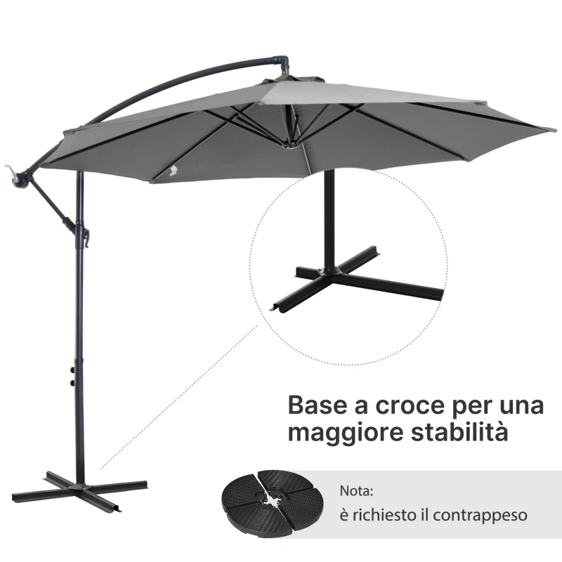 Outsunny Ombrellone da Esterni 3x2.5 m Decentrato con Manovella, Struttura in Acciaio e Poliestere Anti-UV, Grigio