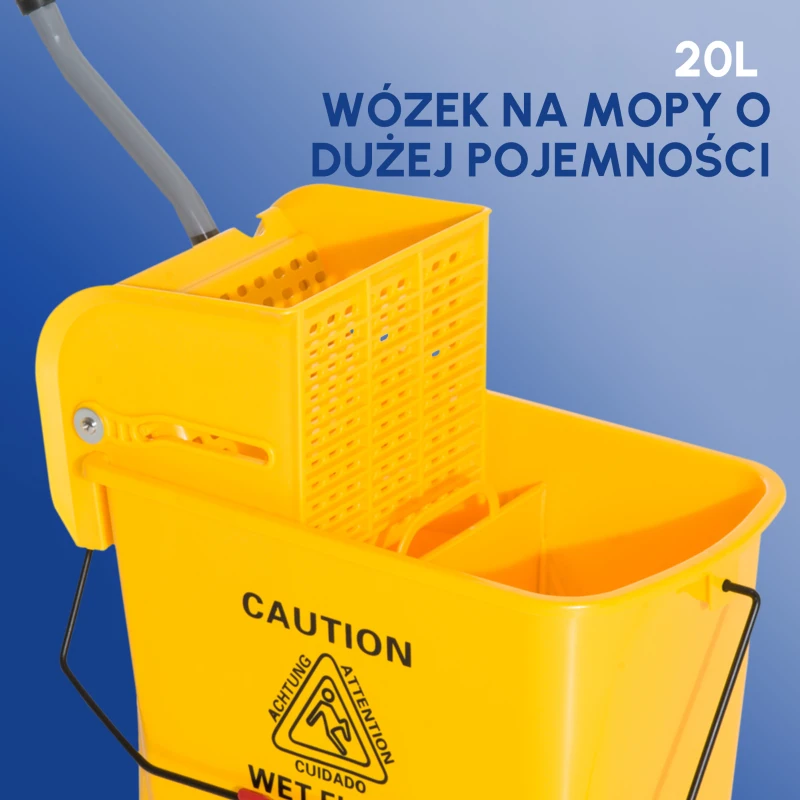 HOMCOM WÓZEK DO SPRZĄTANIA WIADRO Z PRASKĄ żółty