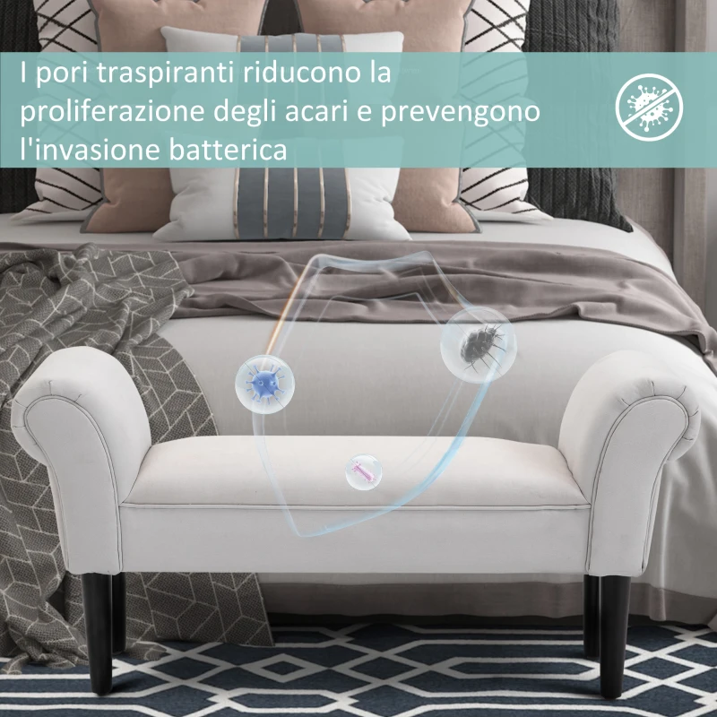 HOMCOM Panca Fondo Letto con Braccioli Arrotolati, Panca Imbottita per Camera da Letto, Grigio, 102x36x51cm